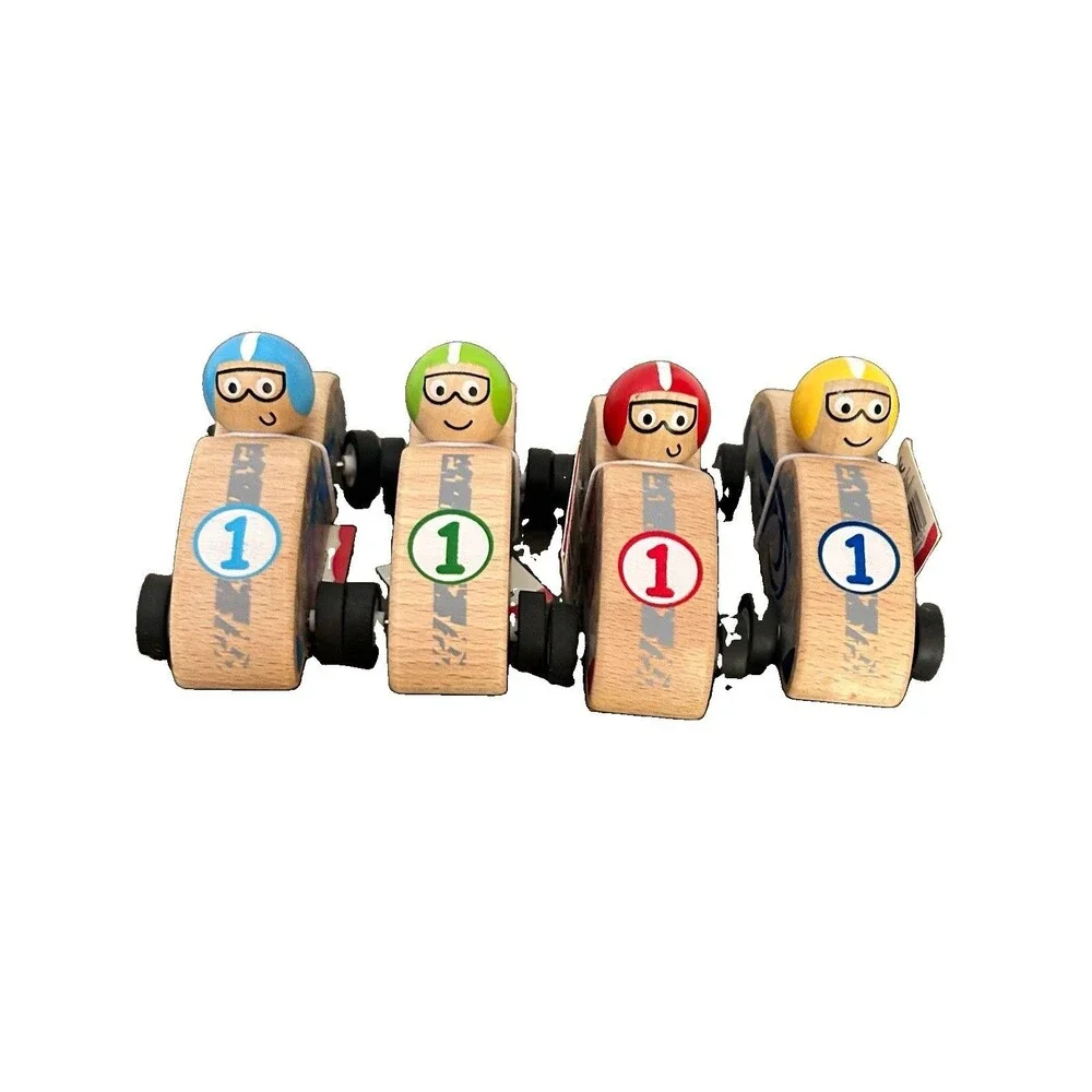 Edushape Speedy Wooden Race Car Pull Backs Lot of 4 New with Tags
